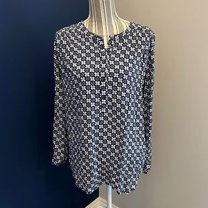 Loft Geometric Floral Henley Blouse - Large